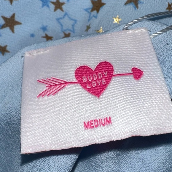 Buddy Love Blue Puff Sleeve Star Print Mini Dress Womens M Blogger Favorite - Picture 6 of 7